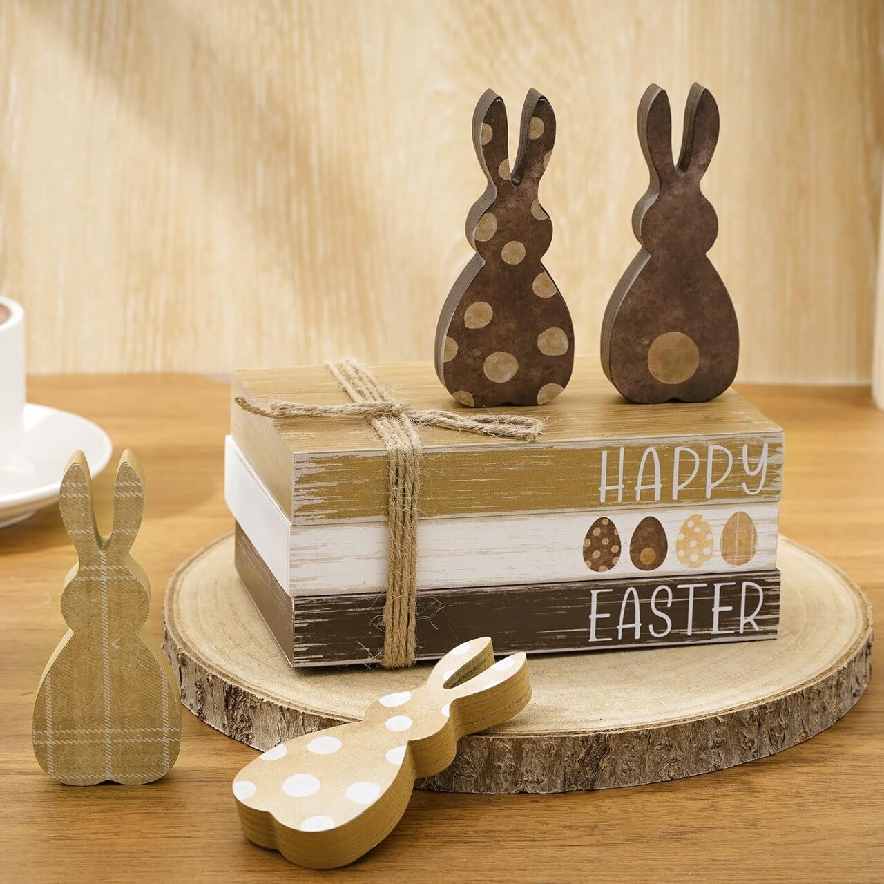 7-Piece Easter Wooden Tiered Tray Decor – Farmhouse Bunny Set